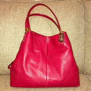 Red leather Coach tote